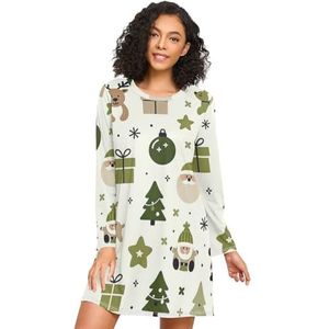 LI ZHI XIN Nachthemd voor dames, lange mouwen, nachthemd, nachthemden, slaapkleding, ronde hals, losse grote maten, nachtkleding, XXXL, kerstboom, sterren, cartoon, Meerkleurig, S