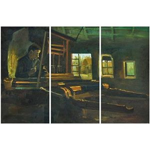 1art1 Vincent Van Gogh Poster Kunstdruk Op Canvas Weaver, Interior With Three Small Windows, 1884, 3 Parts Muurschildering Print XXL Op Brancard | Afbeelding Affiche 120x80 cm