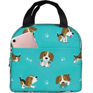 SUUNNY Cartoon Beagle Hond Print Lichtgewicht Geïsoleerde Lunch Tas Rolltop voor Warmte Retentie - Warm/Koud Voedsel Lunch Tote
