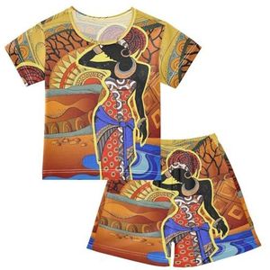 YOUJUNER Kinderpyjama set Afrikaanse zwarte vrouw decor korte mouw T-shirt zomer nachtkleding pyjama lounge wear nachtkleding voor jongens meisjes kinderen, Meerkleurig, 12 jaar