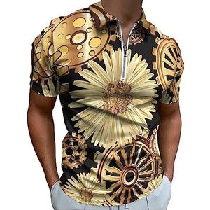 Kamille-poloshirt met bloemen en steampunk-uitrusting voor heren, casual T-shirts met ritssluiting en kraag, golftops, slim fit