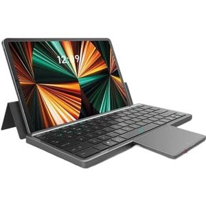 QPSJXN Opvouwbaar bluetooth-toetsenbord met touchpad en lederen hoes, oplaadbaar met meerdere apparaten, draadloze verbinding voor tablets en meer