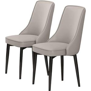 GEIRONV Moderne eetkamerstoelen set van 2, PU-leer hoge rug gewatteerde zachte zitting koolstofstalen poten for lounge keuken slaapkamer stoelen Eetstoelen (Color : Light Gray, Size : 92 * 48 * 45cm)