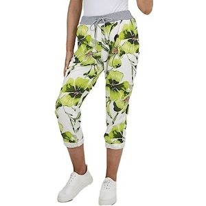 c2pwear Womens Bloemen Rose Gedrukt Denim Broek Turn Up Italiaanse Broek Dames Geribbelde Tailleband Trekkoord Broek, Groen Bloemetje, 42