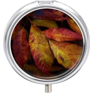 Herfstbladeren pillendoos 3 compartimenten kleine pillendoos draagbare pillendoos voor zak of portemonnee ronde metalen pillendoos schattige medicijnorganisator houder om vitamines medicatie vast te