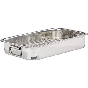 MGE - Ovenschotel met Grillrooster - Braadslede - Rechthoekige Ovenschaal met Rooster - Roestvrijstaal - 40 cm