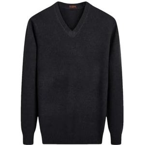 Heren V-hals Dubbele Strand Verdikte Kasjmier Trui Solid Neck Pullover Sweater, Zwart Grijs, XXL