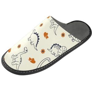 LI ZHI XIN Volwassen Pluche Slippers Dames Flanel Warme Huis Schoenen Met Antislip Mens Indoor Slippers Met PVC Zool Maat 4-11 Dinosaurus Bloem Liefde Patroon, Meerkleurig, 4/5 UK