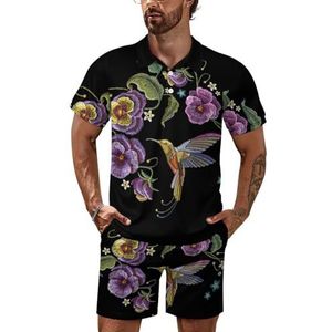 Bloemen Hummingbirds heren poloshirt set korte mouwen trainingspak set casual strand shirts shorts outfit 4XL
