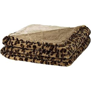 DianShaoA Deken van imitatiebont in luipaardprint, omkeerbare zachte pluizige fleece deken, machinewasbaar, licht kaki, 130 x 160 cm