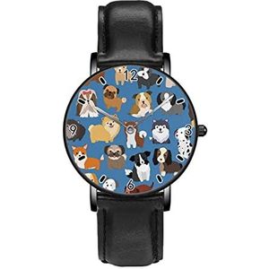 Leuke Puppy Dier Hond Klassieke Patroon Horloges Persoonlijkheid Business Casual Horloges Mannen Vrouwen Quartz Analoge Horloges, Zwart