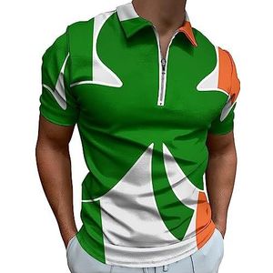 Shamrock Icon on Ierland vlag poloshirt voor mannen casual rits kraag T-shirts golf tops slim fit