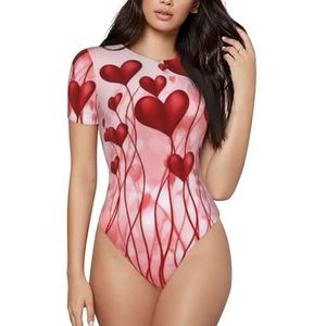 KHDKLXOHZ 3d abstract hart dames bodysuits - korte mouw shapewear, ronde hals bodysuit, rekbare basic T-shirt tops, casual slim comfortabele pasvorm turnpakje onesie, 3d, S
