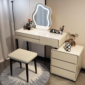 AARONG Make-up ijdelheid dressoirs bureau moderne kaptafel met verlichte spiegel en gewatteerde kruk, grote kaptafel, slaapkamer kaptafel, marmeren effect tafelblad (kleur: kaki, maat: 100 cm/39i