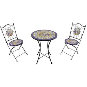 AXI Amélie 3-delige Mozaïek Bistroset Blauw/geel | Bistro Set met tafel & 2 stoelen | Balkonset van metaal & Mediterraans design