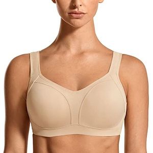 SYROKAN Hoge Impact Beugels Verstelbare Bandjes Voor Dames Hoge Ondersteuning, Plus Size Volledig Gewatteerde Sport-bh Beige 70D