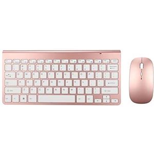 Draadloos Toetsenbord en Muiscombinatie, 2,4 G Slanke, Stille USB-toetsenbordmuis 78 Toetsen Compact Computertoetsenbord voor Desktop, Computers, Mobiele Apparaten, Tablet(Rose goud)