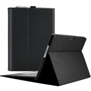 Qymaksom Hoes voor Microsoft Surface Pro 9 13 inch (2022), lederen beschermhoes Surface Pro 9 tas met meerdere hoeken, compatibele toetsenbordhoes met penhouder, zwart