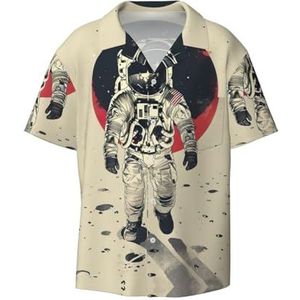 YJxoZH Lunar Astronaut Print Heren Jurk Shirts Casual Button Down Korte Mouw Zomer Strand Shirt Vakantie Shirts, Zwart, S