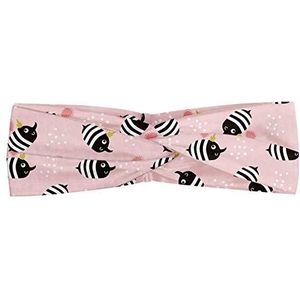 ABAKUHAUS Scandinavisch Hoofdband, Style Cartoon Bijen, Elastische en Zachte Bandana voor Dames, voor Sport en Dagelijks Gebruik, Pale Pink en Black