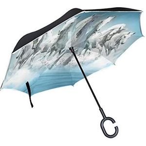 RXYY Winddicht Dubbellaags Vouwen Omgekeerde Paraplu Aquarel Paarden Running Waterdichte Reverse Paraplu voor Regenbescherming Auto Reizen Outdoor Mannen Vrouwen