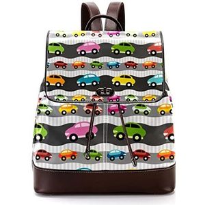 Cartoon auto kleurrijke gepersonaliseerde casual dagrugzak tas voor tiener, Meerkleurig, 27x12.3x32cm, Rugzak Rugzakken