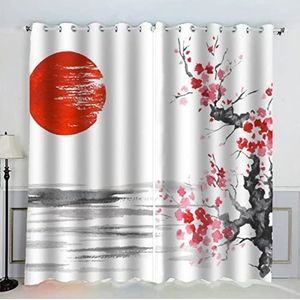Gordijn Japanse stijl verduisterende gordijnen voor slaapkamer woonkamer verduistering privacy beschermen gordijn Sakura rode zon microfiber kamer decoratie 2 panelen 46 x 90 inch