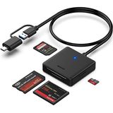 BENFEI Geheugenkaartlezer, 4in1 USB 3.0 en USB-C naar SD Micro SD MS CF-kaartlezeradapter, 4 kaarten tegelijk lezen en schrijven, compatibel met iPhone 15-serie, MacBook Pro/Air 2023 en meer