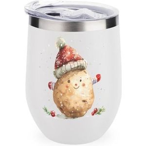 Leuke Aardappel voor Kerstmis 12oz Wijn Tumbler Met Deksel Roestvrij Staal Cup Dubbelwandige Vacuüm Geïsoleerde Koffie Mok