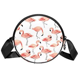 Messenger Bag Flamingo Animal Love Patroon Crossbody Tas voor Vrouwen Rond, Meerkleurig, 6.7x6.7x2.3 in, Sling Rugzakken