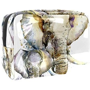 Draagbare make-up tas met rits reizen toilettas voor vrouwen handige opslag cosmetische zakje olifant wit