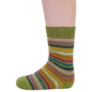 Hirsch Natur, Baby en kinderen pluche gestreepte sokken, 100% wol (kbT), meigroen (ringen), 25/26 EU
