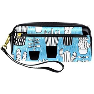 Cactus Blue Big Capacity Pencil Case, Briefpapier Organizer voor studenten Dubbellaags pennenzakje met ritssluiting, Cosmetische tas met handvat