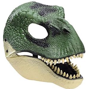 LIBOOI Dino masker met bewegende kaak, latexmasker, bewegende kin met realistische textuur en kleur, feestmasker voor dieren, dinosaurushoofd, cosplay masker voor Halloween, cosplay, feest, groen,