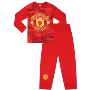 Manchester United Jongens Voetbalclub Rode Camouflage Lange Pyjama Set, Rood, 5-6 jaar