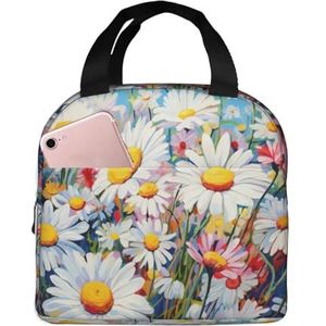 YQTGBCED Zomer Bloemen Madeliefjes Bloem Print Volwassen Lunch Zakken Geïsoleerde Lunch Tas Multifunctionele Lunch Box Tote Voor Verse Maaltijden Elke Keer