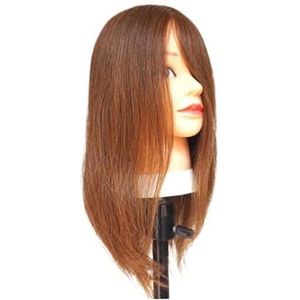 Mannequinhoofd van echt haar, natuurlijk zwart, oefenmodel for professionele kapper, kan gestreken en geverfd worden(Medium Brown)