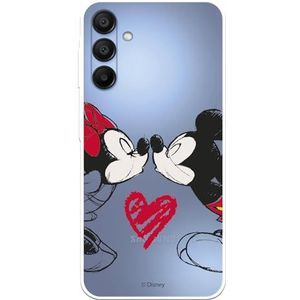 Beschermhoes compatibel met Samsung Galaxy A15 5G, officiële Disney Mickey en Minnie Kiss om je mobiele telefoon te beschermen. Flexibele transparante siliconen hoes met officiële licentie van