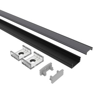 Tivendis Aluminium profiel voor ledstrips tot 12 mm, set van 2 m, 6-delig, zwart, aluminium profiel voor ledstrips tot 12 mm, indirecte verlichting, aluminium profiel voor keuken, plafond, aluminium
