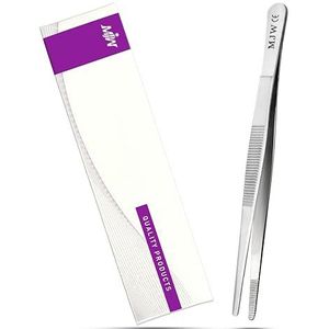 MJW kook Pincet – 14 cm Roestvrijstalen Rechte Stompe Keukenpincet voor Chef-koks, Voedselpincet met Gekartelde Punt Voor het Garneren Van Borden, Bakken en Grillen