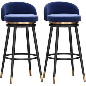 Keukenbarkrukken, 360 ° draaibare barkrukken set, keukeneiland barkrukken draaibare hoge krukken ontbijt bar stoelen met fluweel gestoffeerd en zwart metalen voetsteun - 350 lbs capaciteit, (blauw, 75