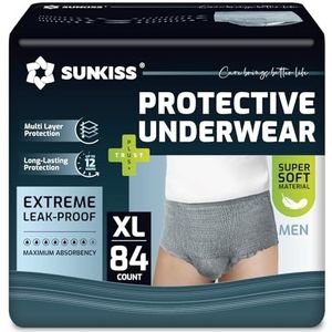 SUNKISS Incontinentiebroek voor heren, overdag wegwerp luierbroek voor volwassenen, luiers met maximaal absorptievermogen, grijs, maat XL, 84 stuks, 6 stuks