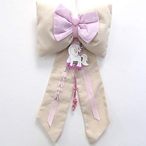 Strik geboorte eenhoorn met letters van hout, taupe, roze, voor meisjes en meisjes, handgemaakt