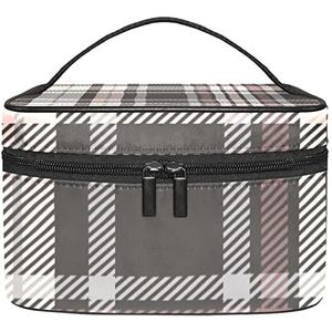 Klassieke geruite geruite geruite patroon zwart roze grijs make-up organizer tas, reizen make-up tas organizer case draagbare cosmetische tas voor vrouwen en meisjes toiletartikelen, Meerkleurig, 22.5x15x13.8cm/8.9x5.9x5.4in