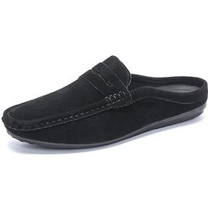 Heren Loafers Schoen Ronde Neus Suede Vamp Penny Half Loafers Schoenen Slip Comfortabel Antislip Klassieke Outdoor Slip Op (Color : Black, Size : 43 EU)