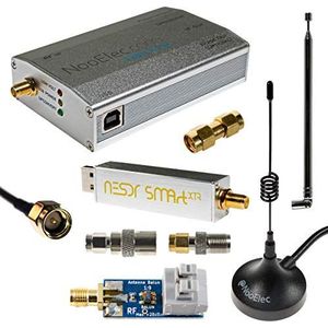 NESDR SMArt XTR HF Bundel: 300Hz-2.3GHz Software Defined Radio Set voor LF/HF/UHF/VHF. Inclusief NESDR SMArt XTR RTL-SDR, Gemonteerd Ham It Up Plus Upconverter, 3 Antennes, Balun, Adapters & Kabels