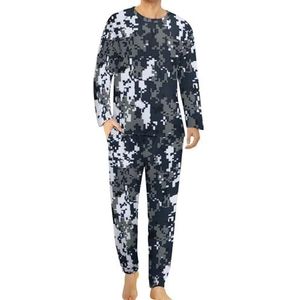 Navy Digitale Camouflage Mannen Pyjama Set Lounge Wear Lange Mouw Top En Bodem 2 Stuk Nachtkleding