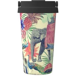Pauwenveren olifant print reizen koffiemok lekvrije thermosbeker geïsoleerde beker voor kantoor camping