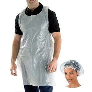 GENERISE Wegwerp Plastic Schorten x200 Wit Plus x5 Duidelijke Beschermende Haarhoezen