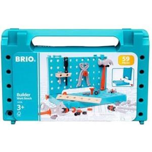 BRIO Builder 34596 Werkbank-Koffer - Perfektes Einstiegs-Set für kleine Handwerker inklusive Hammer, Schraubenzieher, Zange sowie vielen Schrauben, Muttern und weiteren Spielelementen - Empfohlen für Kinder ab 3 Jahren